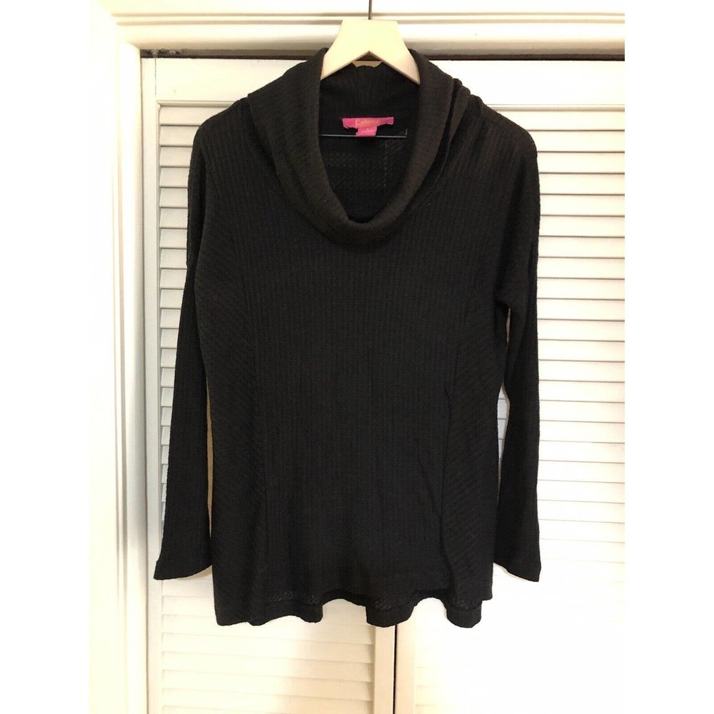 Catherine Catherine Malandrino Women's Knit Top Black Size Small Waffle